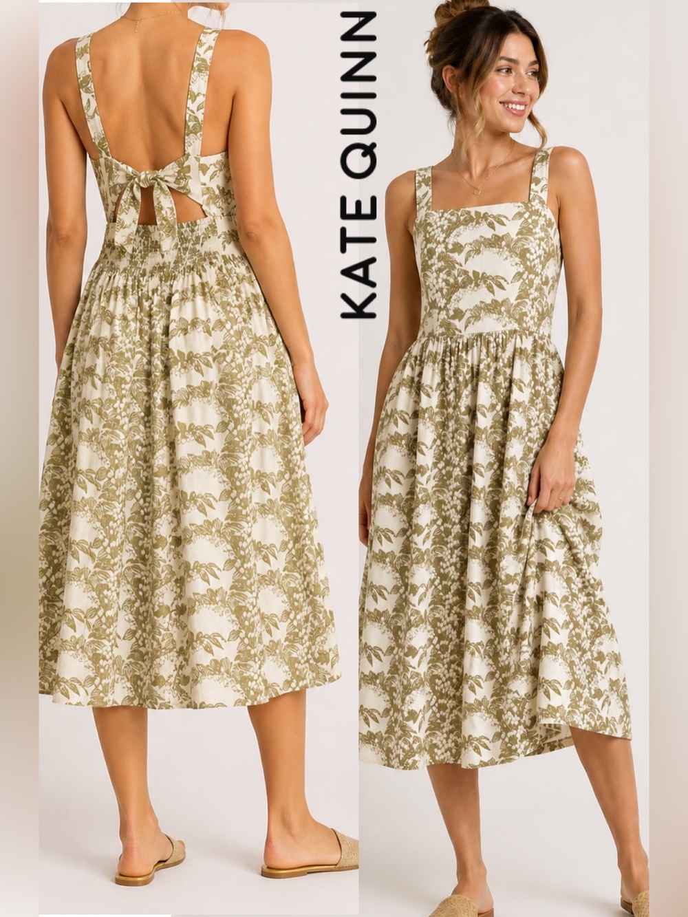 kate quinn Olive Floral Print Midi Sundress